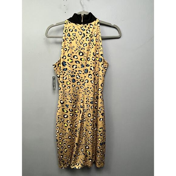 The Limited Sleeveless Sheath Dress Womens Medium Gold Leopard Stretch Bow NEW - Picture 2 of 9
